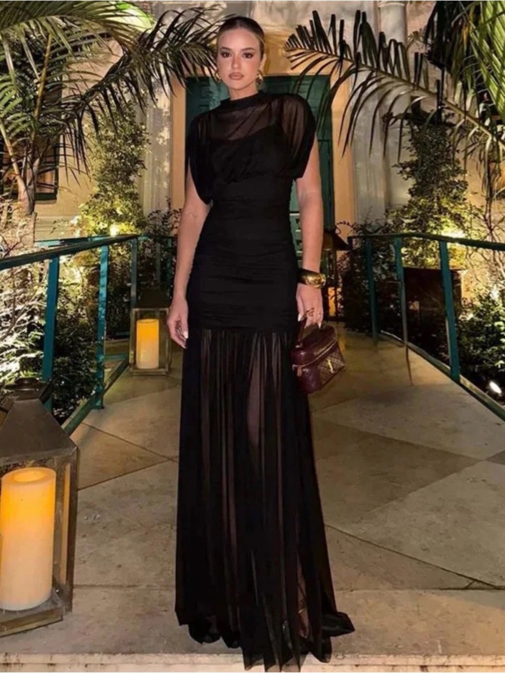 ZARA COMBINED DRAPED & RUCHED SIDE MiDI DRESS - Black - Picture 2 of 16